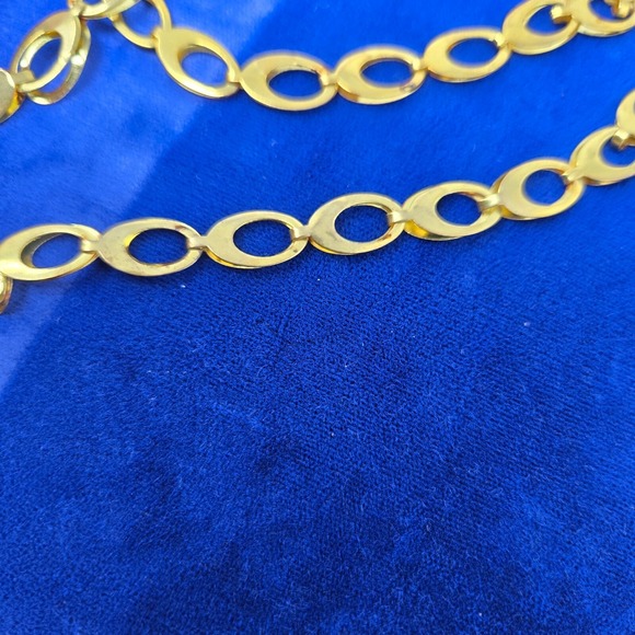 Gold Tone Double Circle Link Layered Necklace Cuban Chain 38" VIntage Fashion - Picture 6 of 9